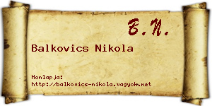 Balkovics Nikola névjegykártya